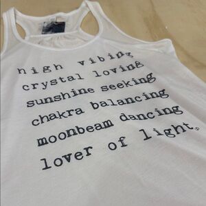 White Graphic Racerback Tank Top - Inspirational Slogan